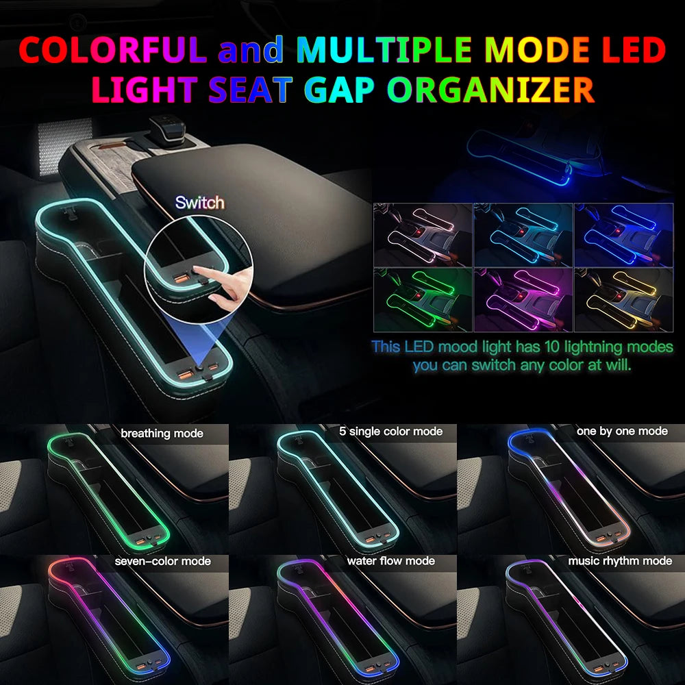 Seat Gap Organizer with 30W Dual USB Charging & LED Light