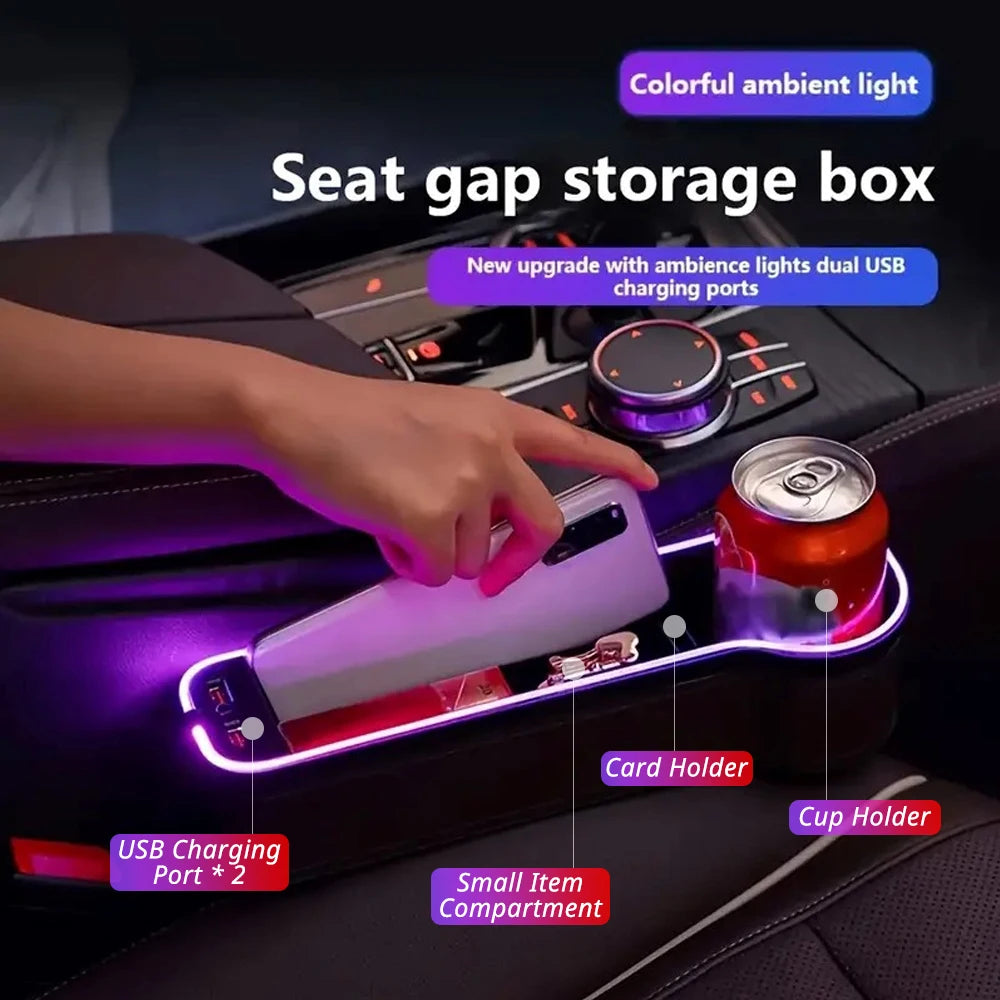 Seat Gap Organizer with 30W Dual USB Charging & LED Light