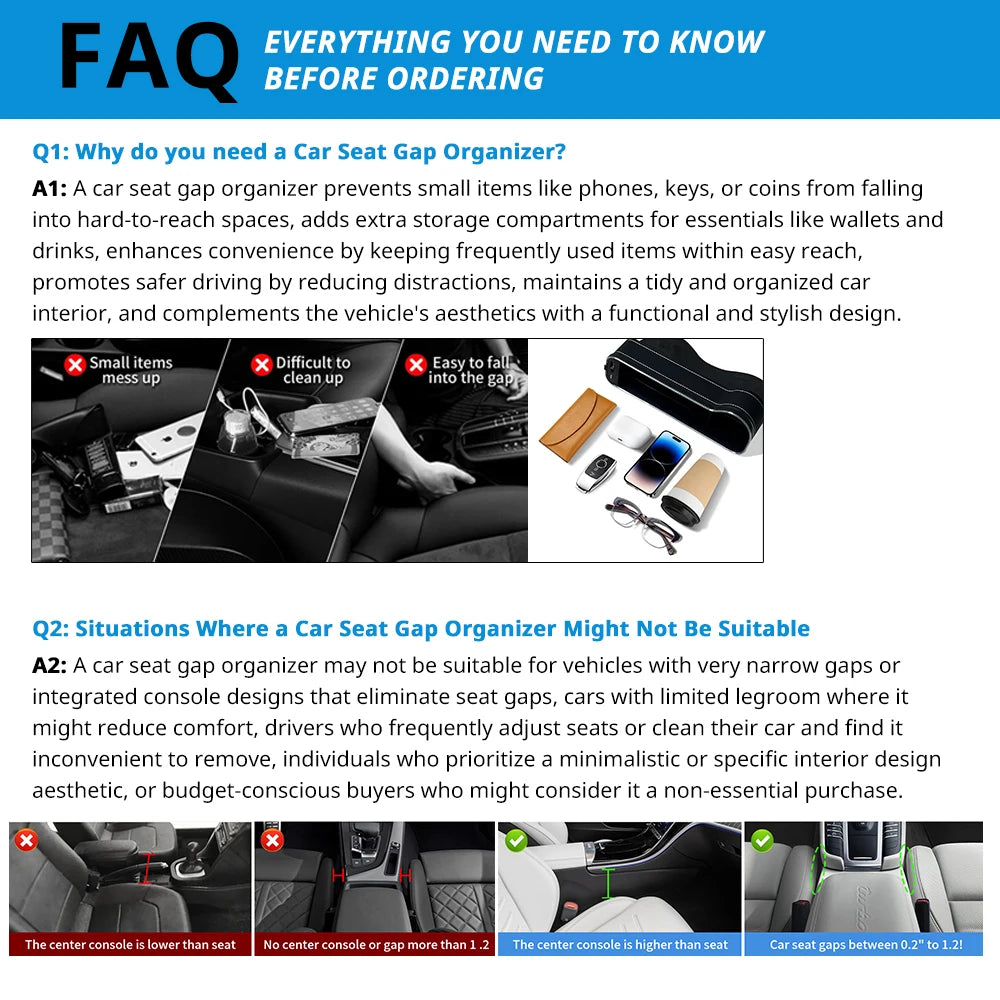 Seat Gap Organizer with 30W Dual USB Charging & LED Light