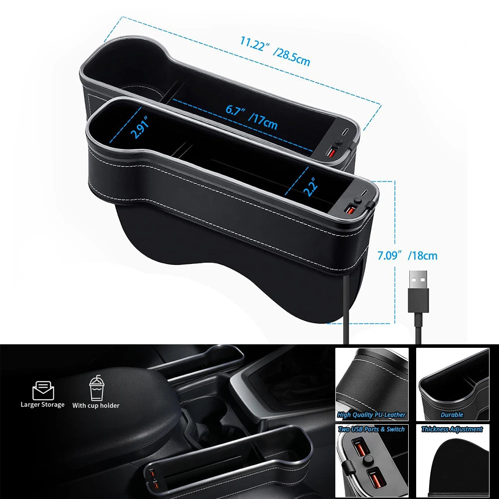 Seat Gap Organizer with 30W Dual USB Charging & LED Light