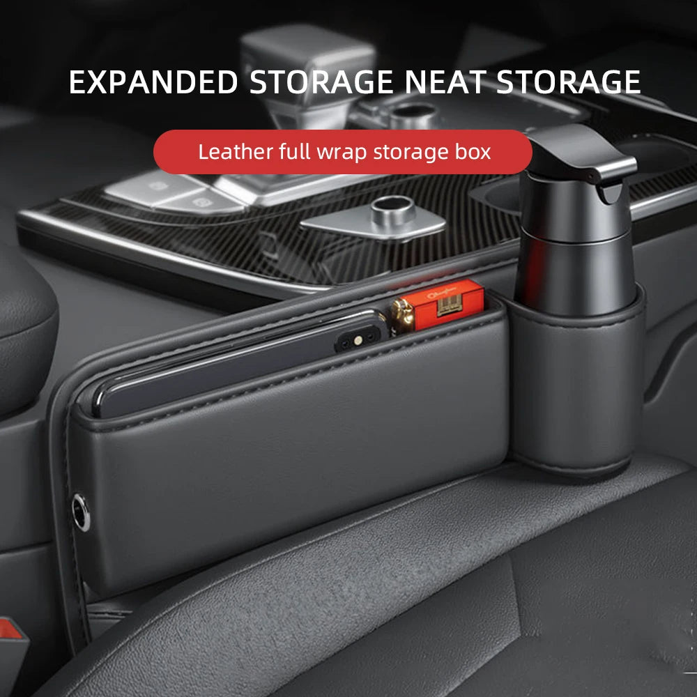 Leather Seat Gap Organizer with Cup Holder